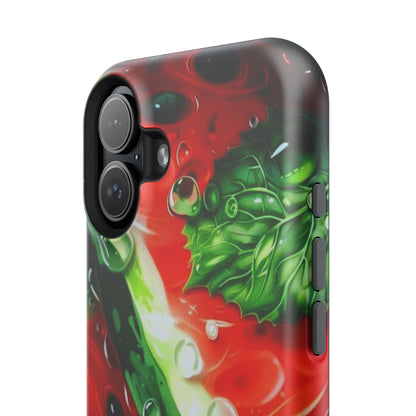 Juicy Watermelon & Mint MasSafe iPhone Case – Tough Dual-Layer, Vibrant Summer Design