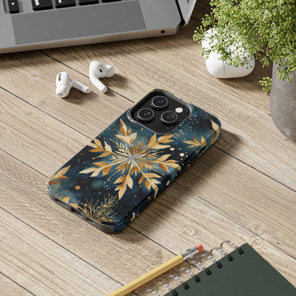 Gold Floral Snowflakes on Midnight Blue - iPhone Series Case