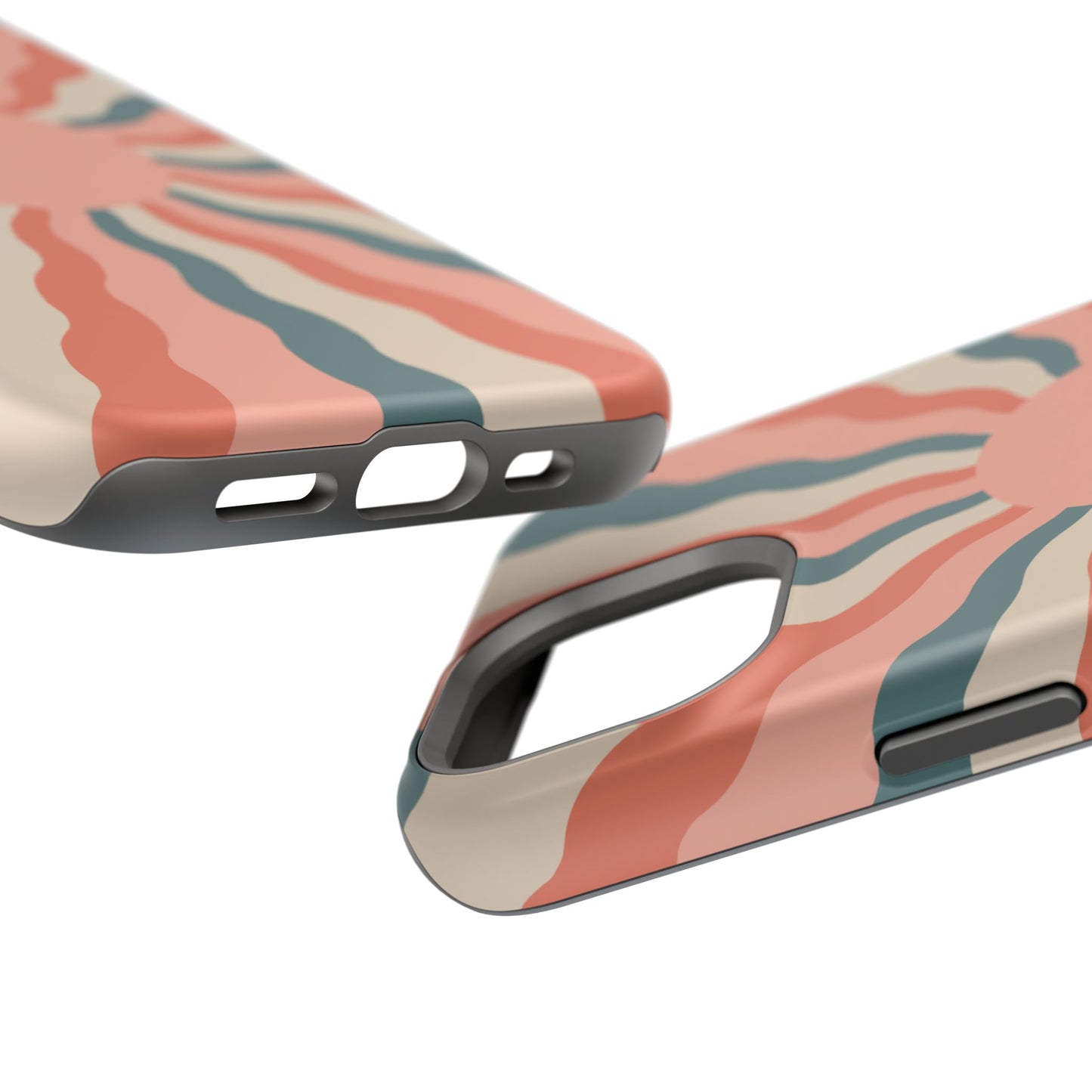 Retro Sunburst MagSafe iPhone Case – Bold 70s-Inspired Waves in Coral, Teal, and Cream