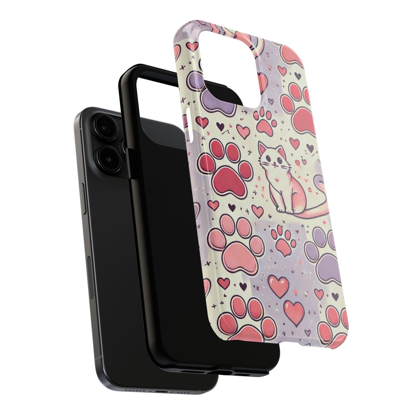 Cute Cat and Paw Print iPhone Case - Pet Lover’s Protective Cover