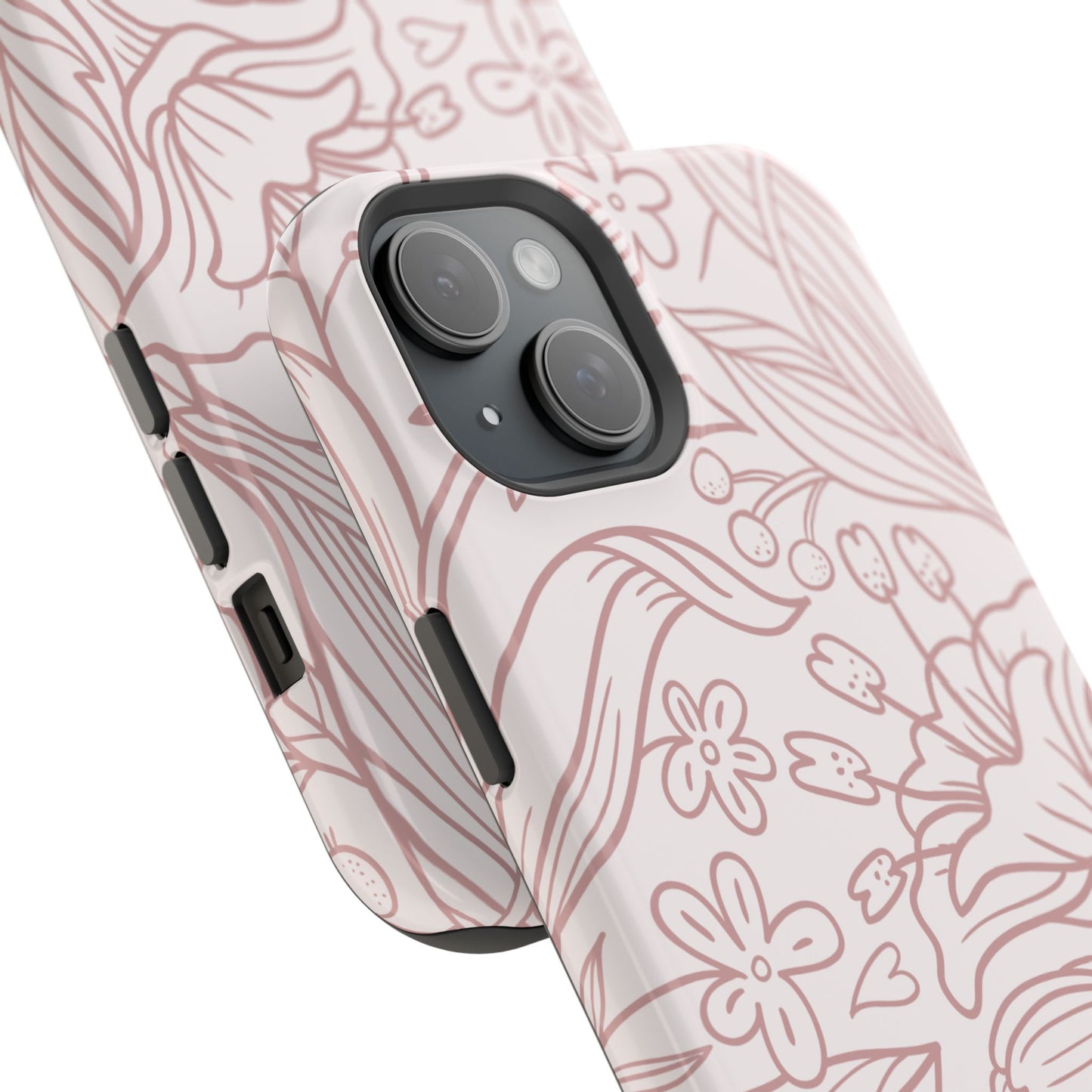 Blush Floral Line Art Tough MagSafe iPhone Case – Delicate Minimalist Design with Dual-Layer Protection