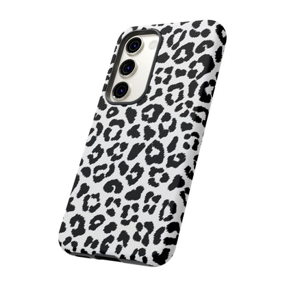 Monochrome Leopard Print Tough Samsung Galaxy Case – Classic Black and White Design with Dual-Layer Protection