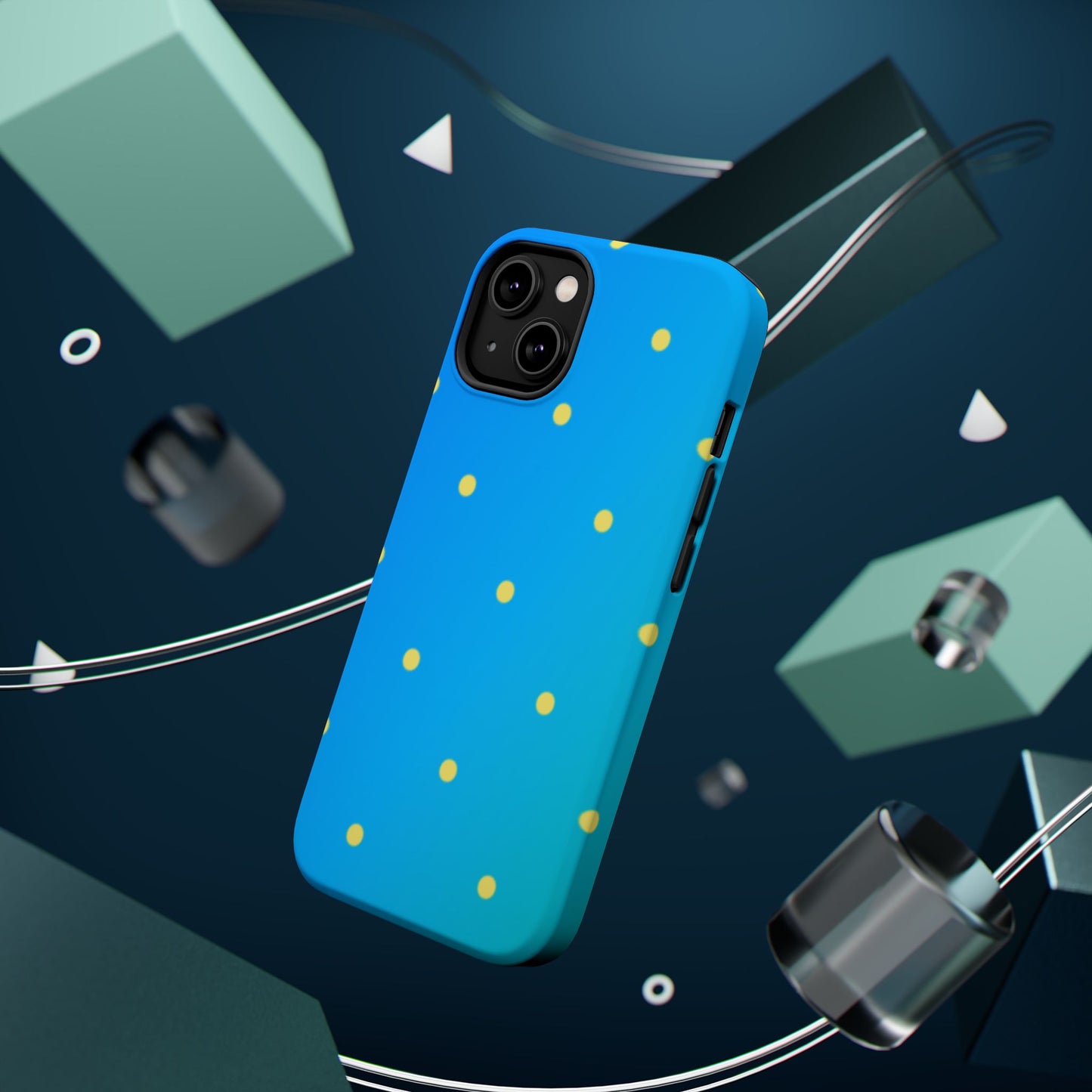 Blue Ocean Gradient Polka Dots MagSafe iPhone Case – Shockproof, Smooth Matte Finish, Dual-Layer Design