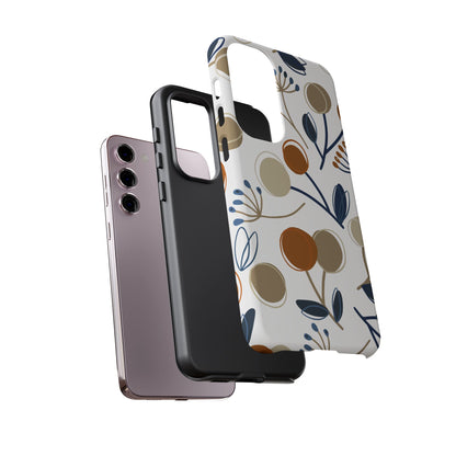 Modern Botanical Berries Tough Samsung Galaxy  Case – Earthy Tones & Navy Accents, Shock-Resistant