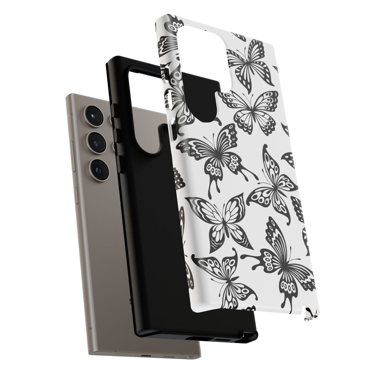 Monochrome Butterfly Pattern Samsung Galaxy  Case – Dual-Layer Protection with Matte Finish
