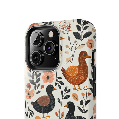 Farm Duck & Flowers iPhone Case – Vintage Floral Design