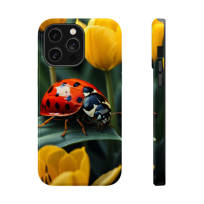 MagSafe iPhone Case: Vibrant Ladybug Amidst a Lush Yellow Flower Garden