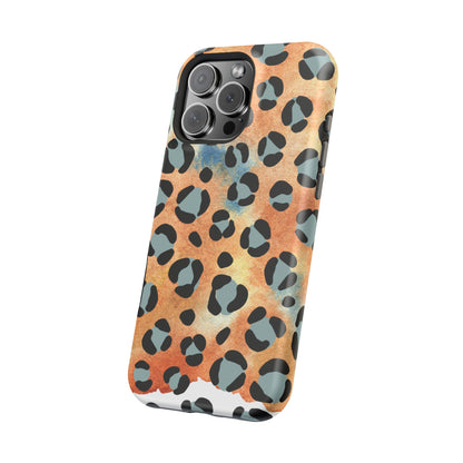 Sunset Watercolor Leopard Print Tough MagSafe iPhone Case – Artistic Animal Pattern with Dual-Layer Protection