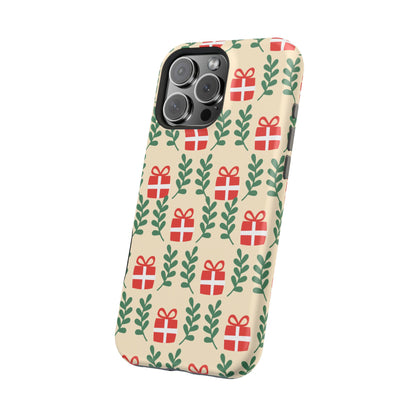 MagSafe iPhone Case: Holiday Cheer – Red Gifts & Green Leaves