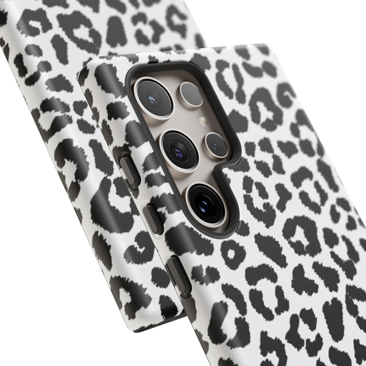 Monochrome Leopard Print Tough Samsung Galaxy Case – Classic Black and White Design with Dual-Layer Protection