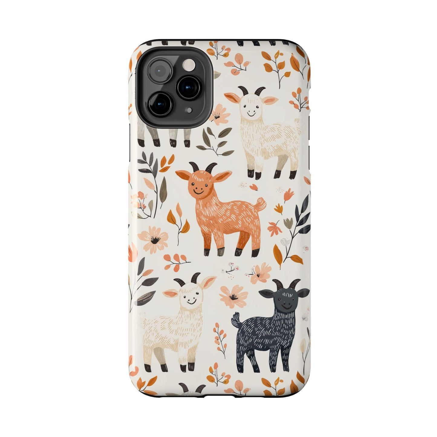 iPhone Case: Smiley Goats & Dried Flowers – Vintage Charm