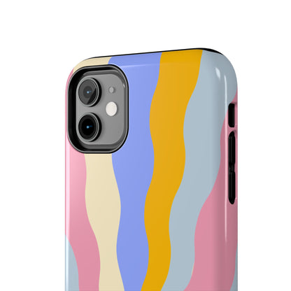 Pastel Radiance iPhone Case – 70s-Inspired Dual-Layer Design with Wavy Sunburst Pattern