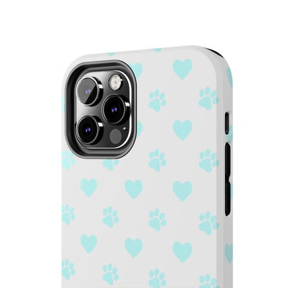 iPhone Case - Aqua Paw Print & Heart Design