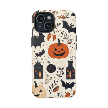 Charming Halloween MagSafe iPhone Case – Pumpkin, Bats, and Spooky Lantern Design