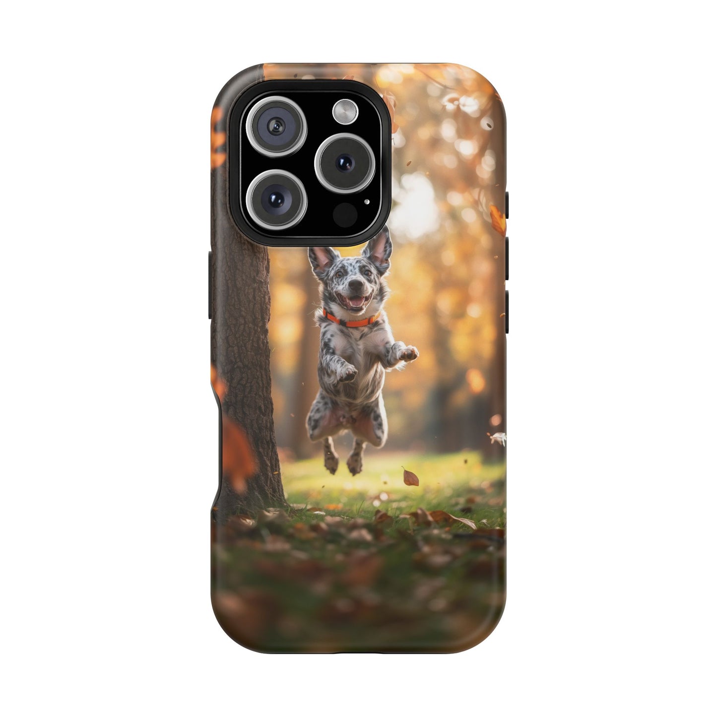 Energetic Blue Heeler Forest Pup MagSafe iPhone Case – Durable Outdoor-Inspired Design