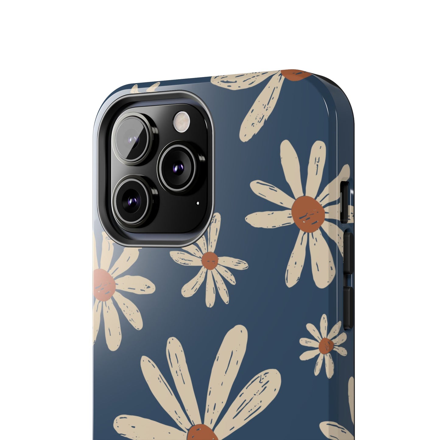 Vintage Daisies iPhone Case – Navy Blue Floral Design, Scratch - Resistant with Shock - Absorbing Bumper - BOGO Cases