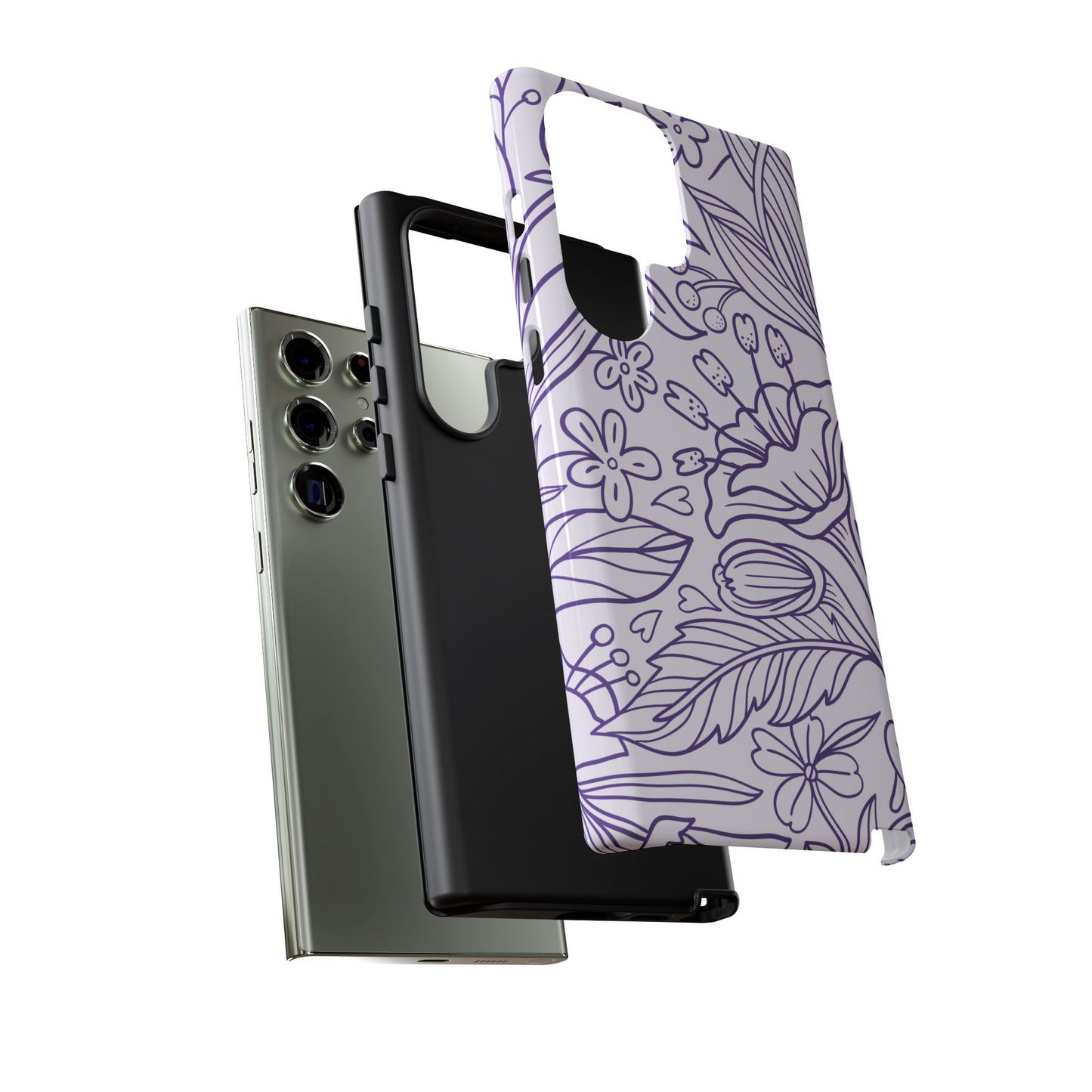 Lavender Floral Line Art Tough Samsung Galaxy Case – Minimalist Botanical Design with Dual-Layer Protection