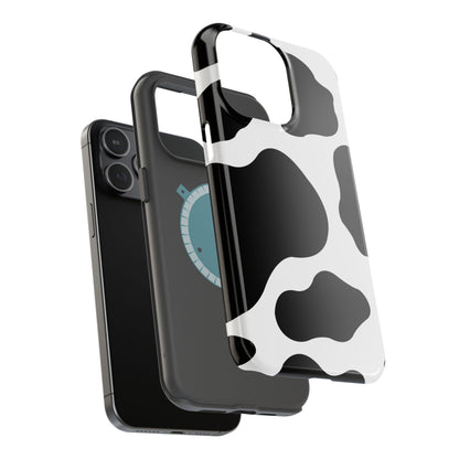 Chic Cow Print Tough Magsafe iPhone Case – Trendy Monochrome Animal Pattern with Dual-Layer Protection