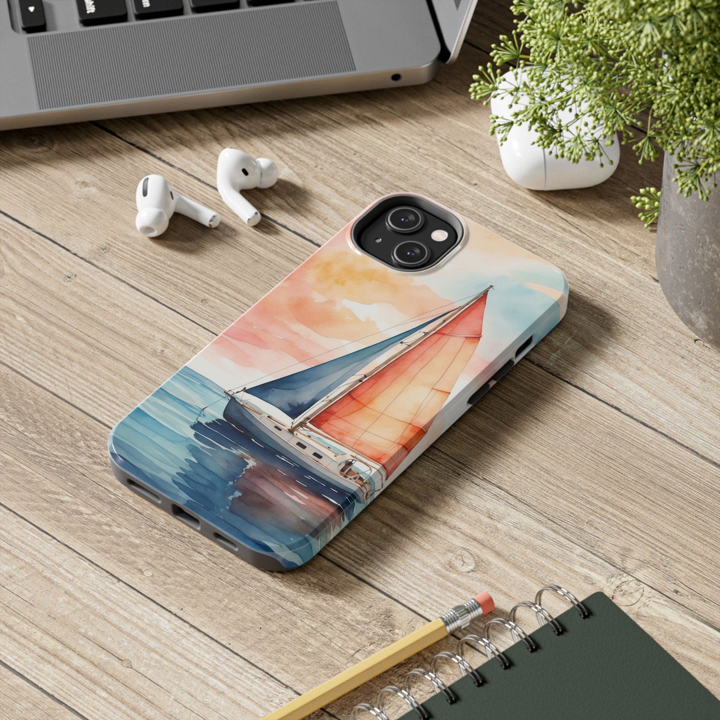 Sunset Sail iPhone Case – Watercolor Sailboat and Sky Design - BOGO Cases