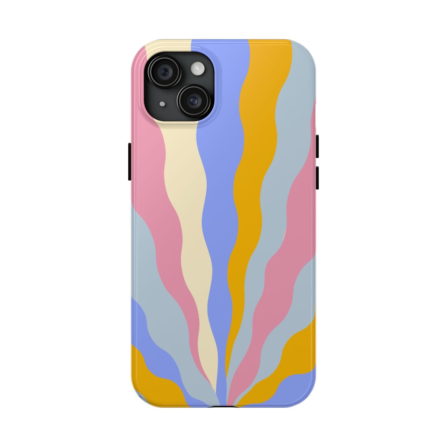 Pastel Radiance iPhone Case – 70s-Inspired Dual-Layer Design with Wavy Sunburst Pattern