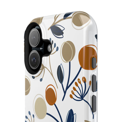 Modern Botanical Berries Tough MagSafe iPhone Case – Earthy Tones & Navy Accents, Shock-Resistant