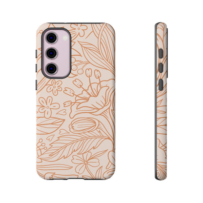 Soft Terracotta Floral Line Art Tough Samsung Galaxy Case – Minimalist Botanical Design with Dual-Layer Protection