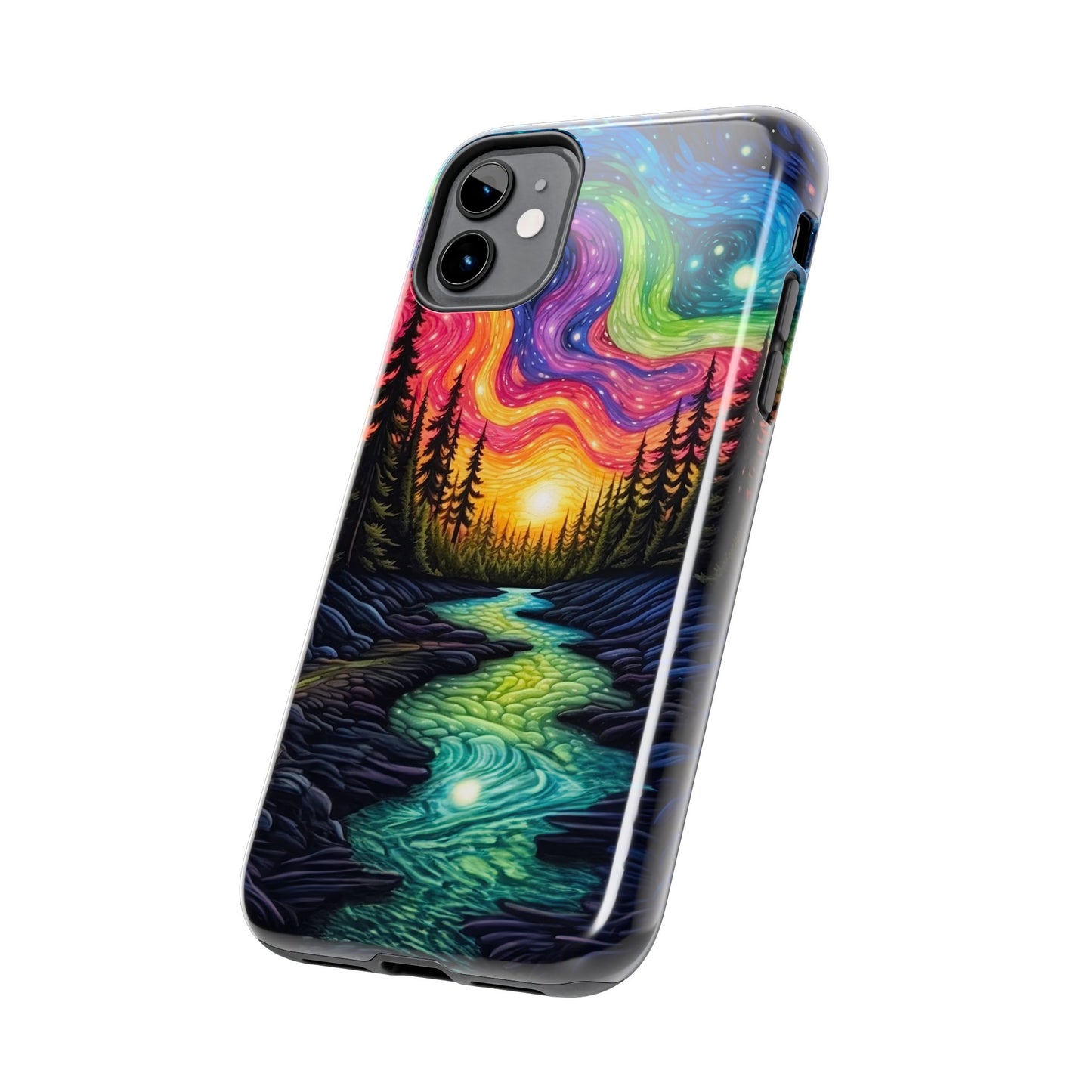 Celestial Nightscape iPhone Case – Vibrant River and Starry Sky Design