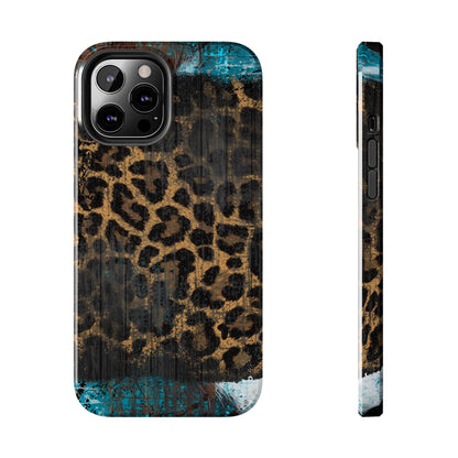 Boho Leopard and Turquoise Tough iPhone Case – Rustic Western Design with Dual-Layer Protection