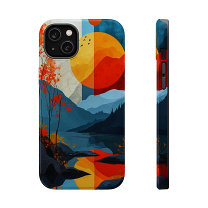 Abstract Autumn Landscape MagSafe iPhone Case – Bold Colorful Sunset Design, Dual-Layer Protection