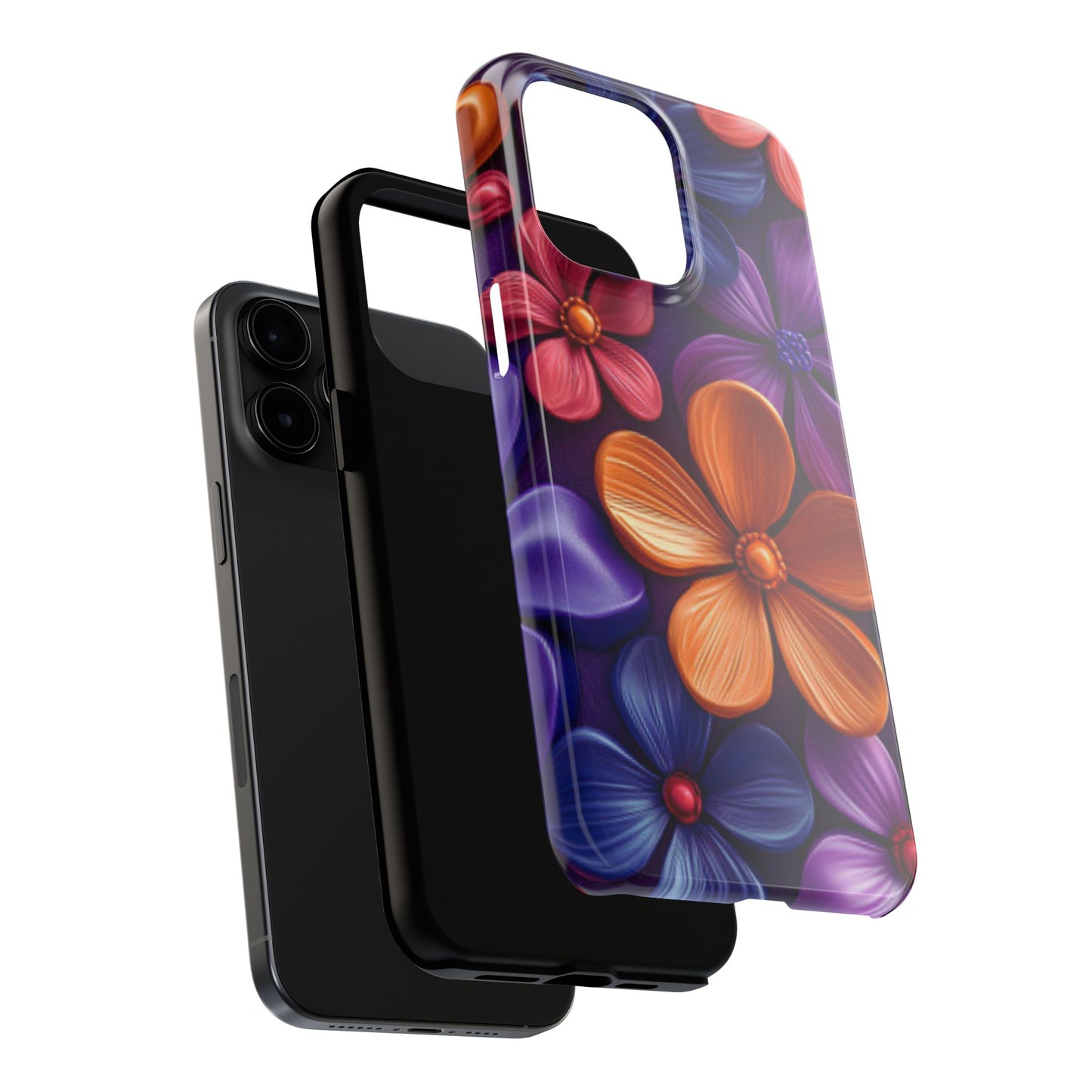 Bold Floral 3D iPhone Case – Vivid Purple and Orange Flower Design, Shock - Resistant - BOGO Cases