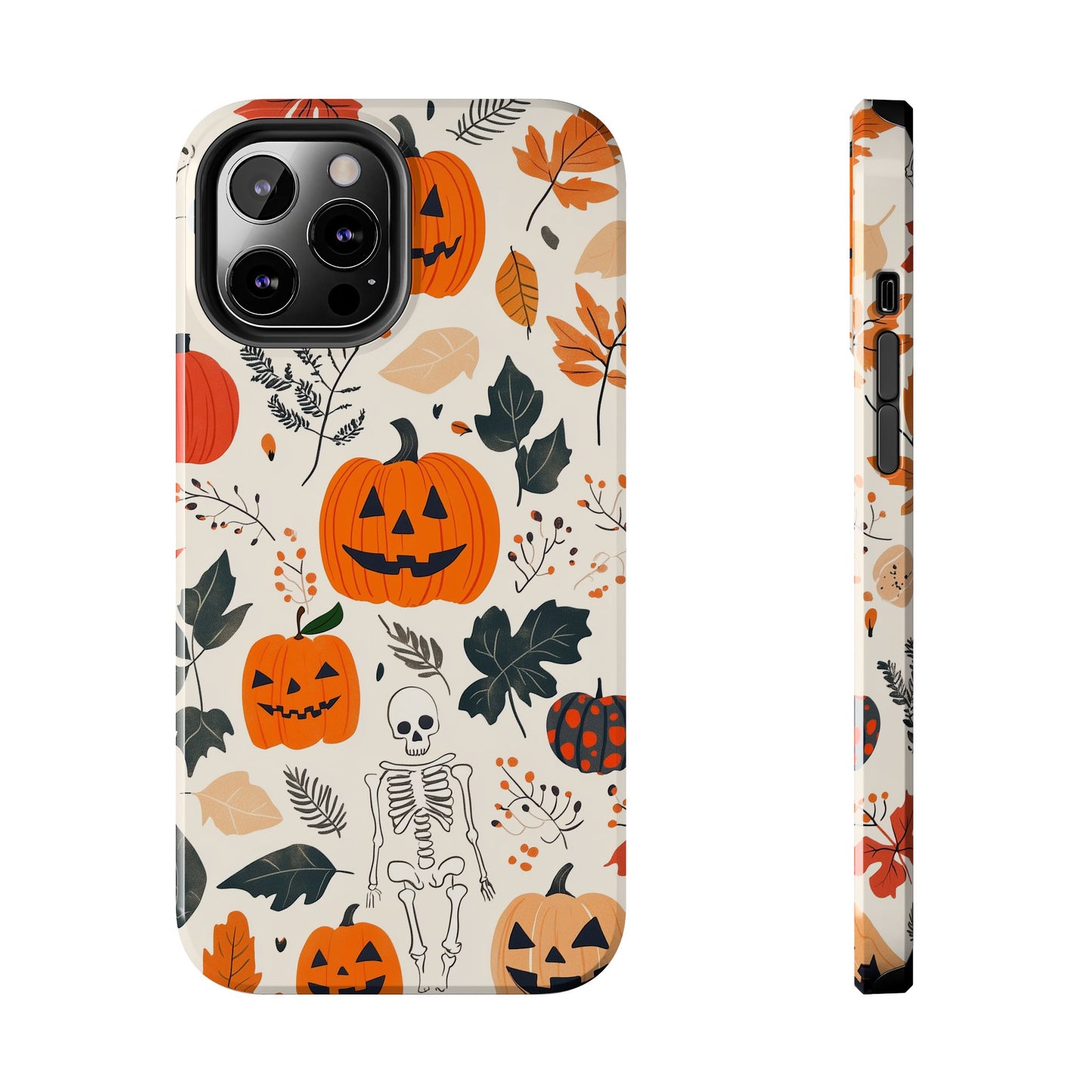 Spooky Pumpkin & Skeleton iPhone Case – Halloween Jack - O' - Lantern Design - BOGO Cases