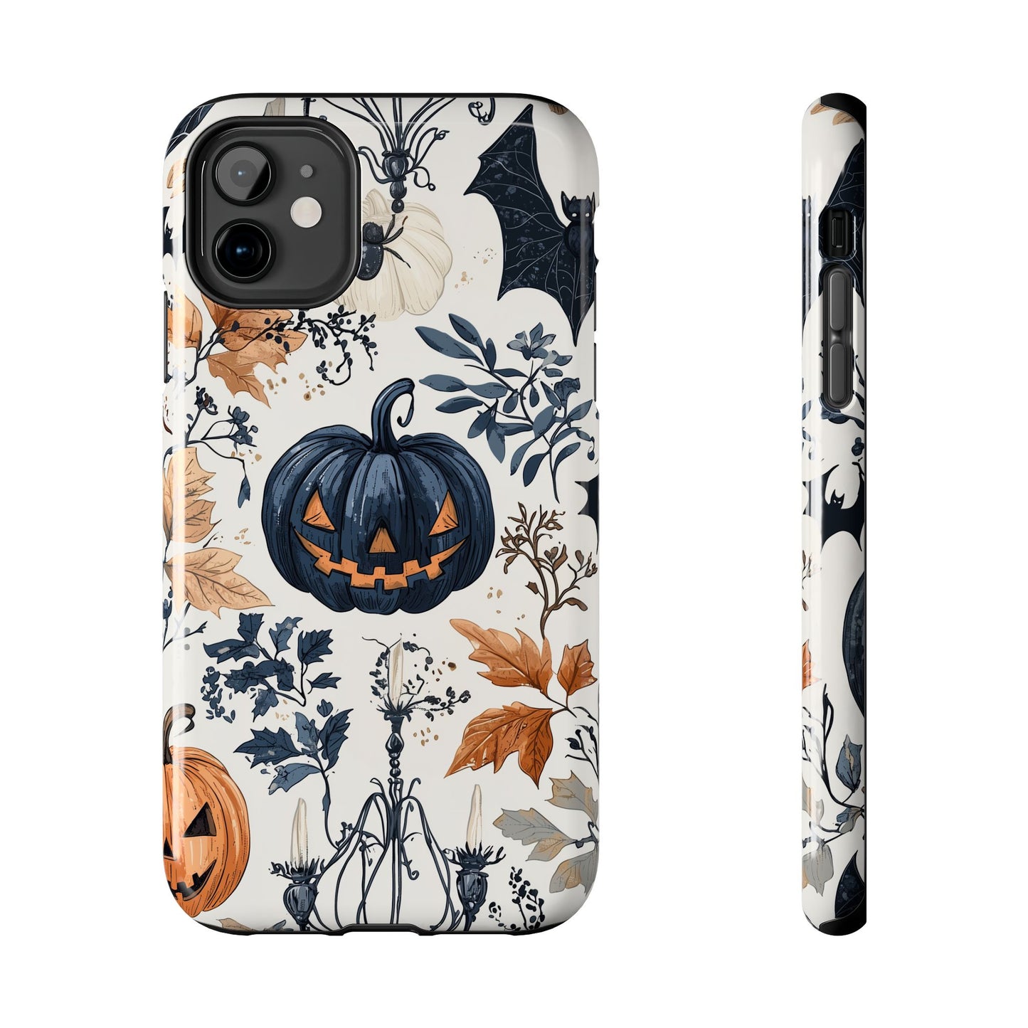 Vintage Halloween iPhone Case – Dark Jack-o'-Lanterns, Bats, and Autumn Leaves Design