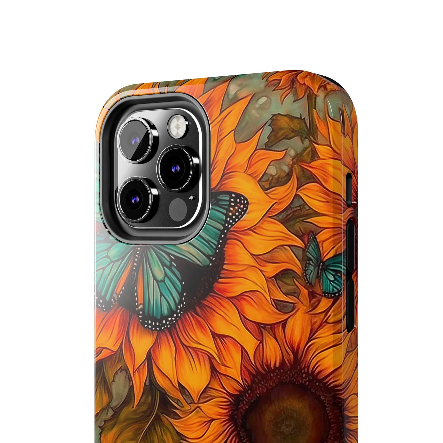 Vintage Blue Butterfly & Sunflower Art – iPhone Case