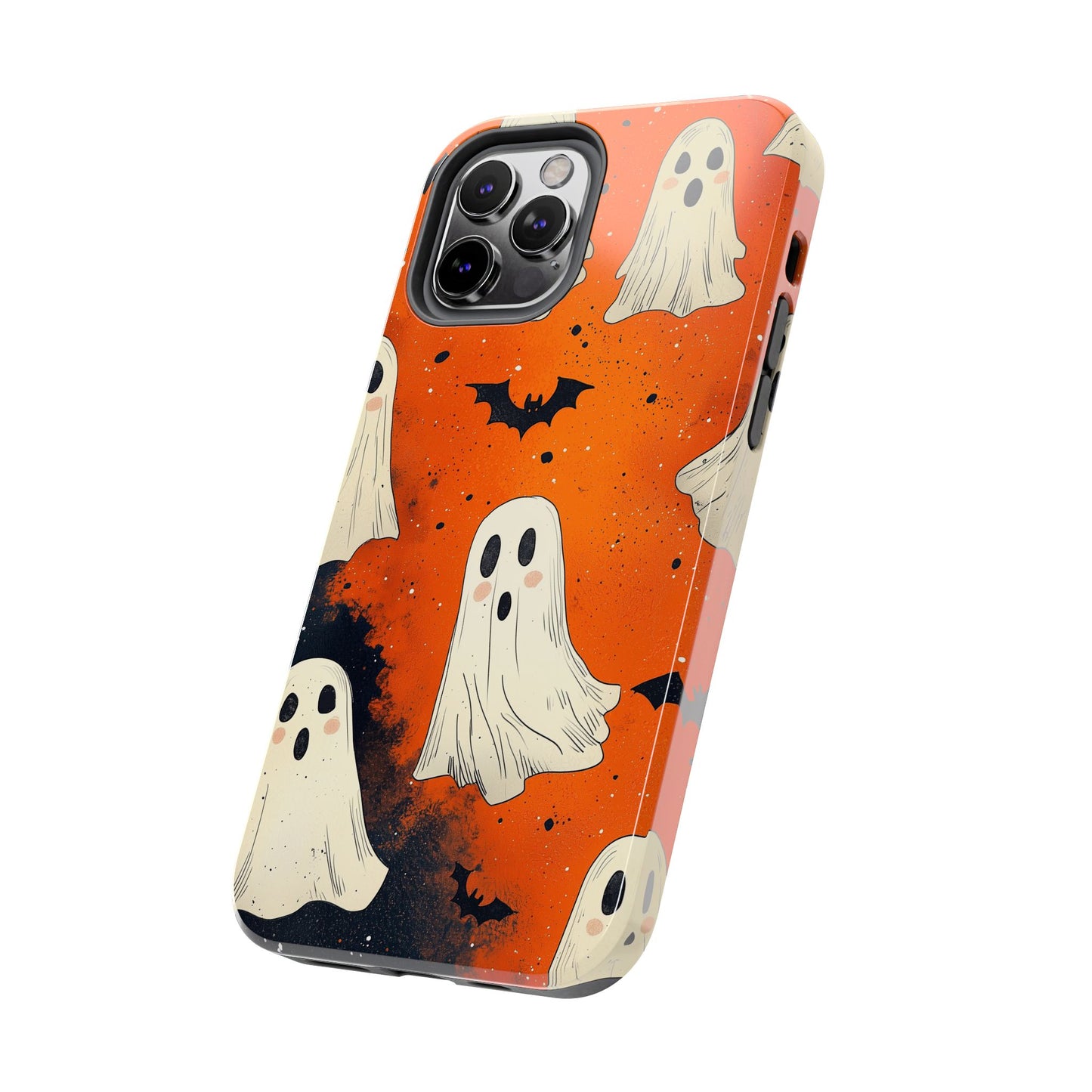 Spooky Ghosts & Bats iPhone Case – Vibrant Orange Halloween Design