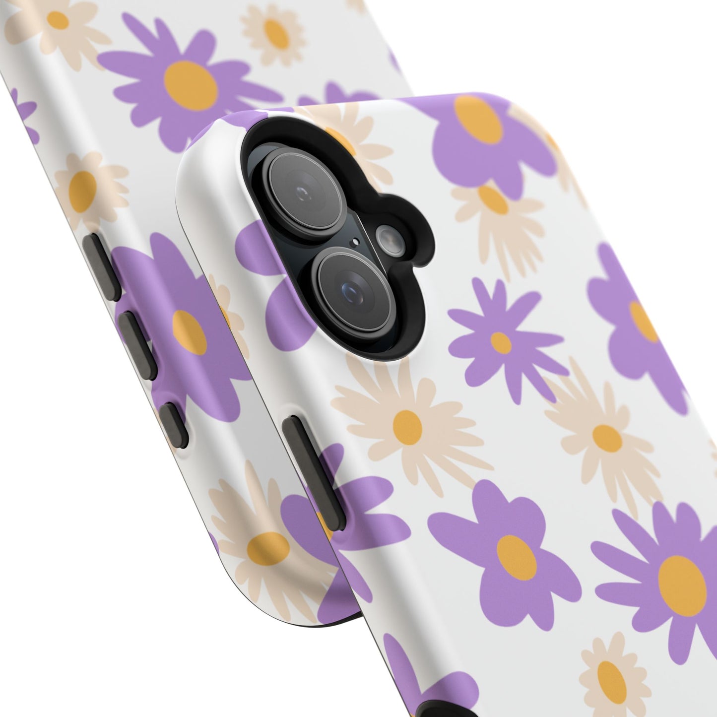 Retro Daisy Flower MagSafe iPhone Case – Pastel Purple & Cream Floral Design with Matte Finish