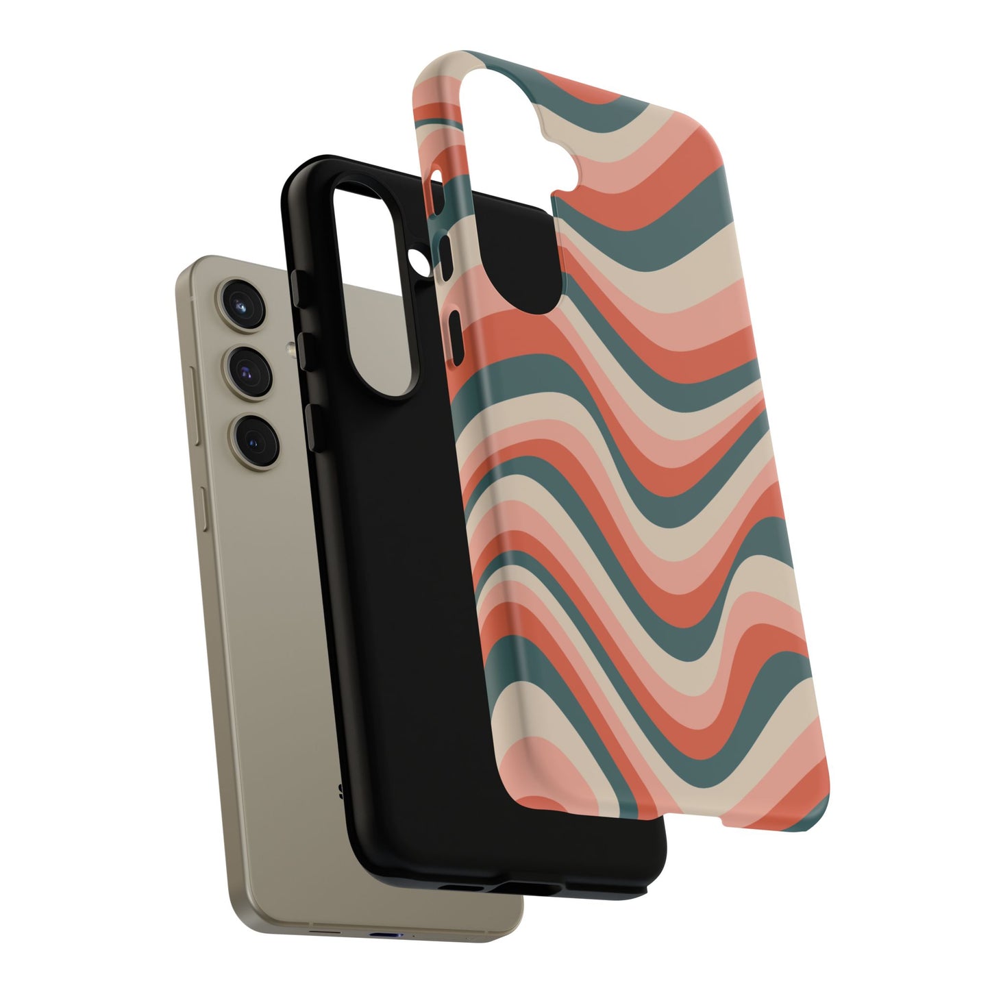 Groovy Waves Samsung Galaxy Case – Retro 70s-Inspired Stripes in Coral, Cream, and Teal