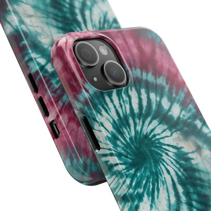 Pink and Teal Tie-Dye iPhone Case – Retro Spiral Design