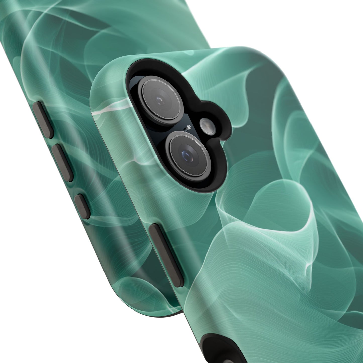 Emerald Flow MagSafe iPhone Case – Translucent Green Fabric-Inspired Design