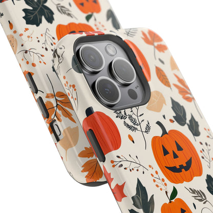 Spooky Pumpkin & Skeleton MagSafe iPhone Case – Halloween Jack-O'-Lantern Design