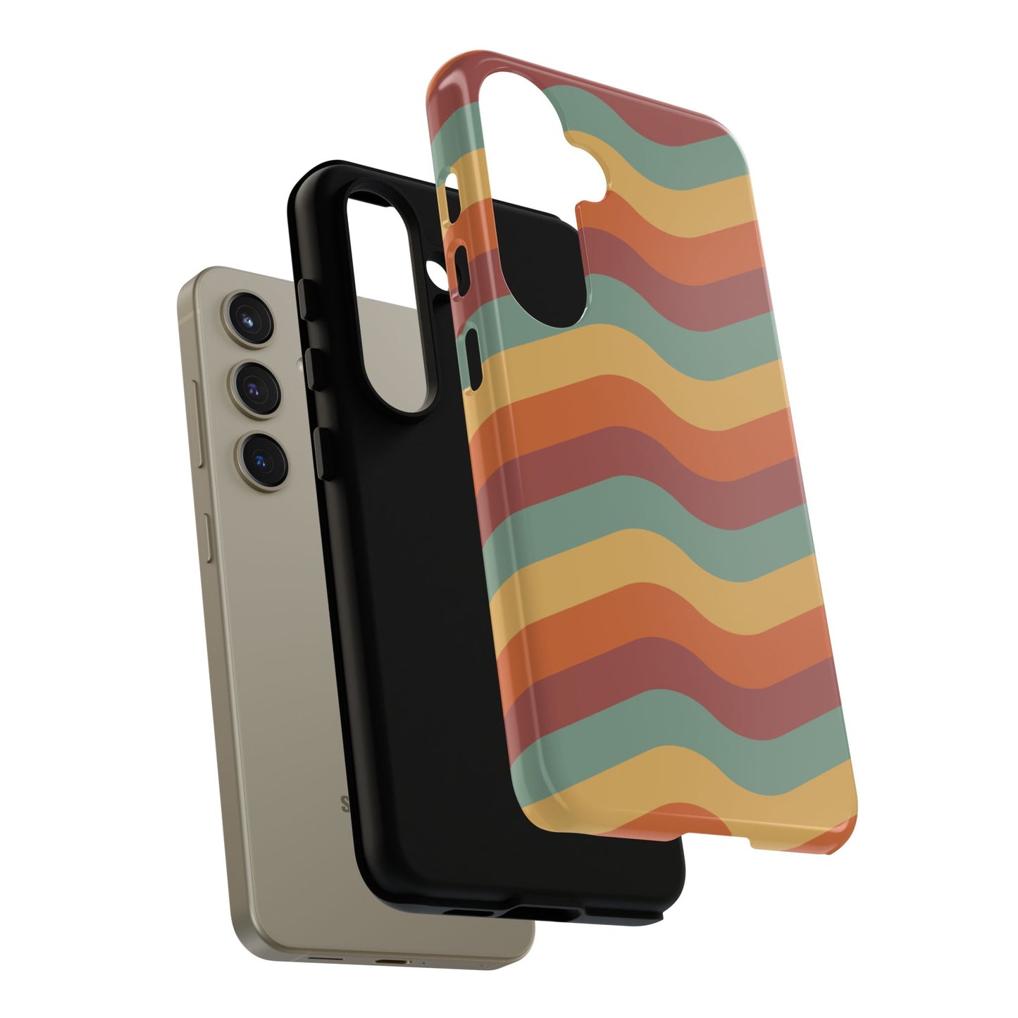 Retro Vibe Wavy Stripes Samsung Galaxy Case – 70s-Inspired in Teal, Orange, and Rust