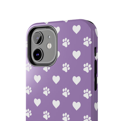 Lavender Paw Prints & Hearts Design - Adorable Pet Lover iPhone Case