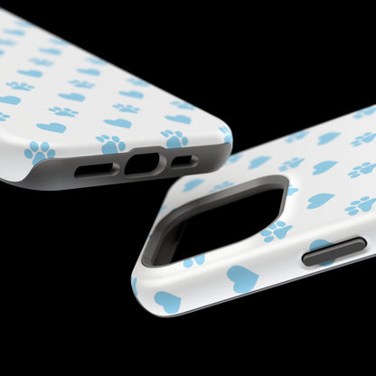 Blue Paw Prints & Hearts – MagSafe iPhone Case with Adorable Pet-Lover Design