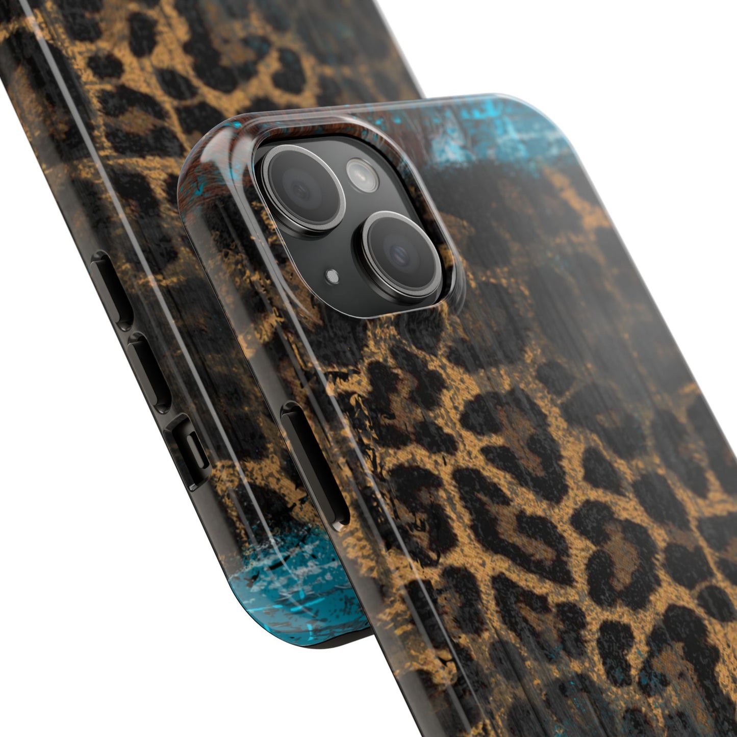 Boho Leopard and Turquoise Tough iPhone Case – Rustic Western Design with Dual-Layer Protection