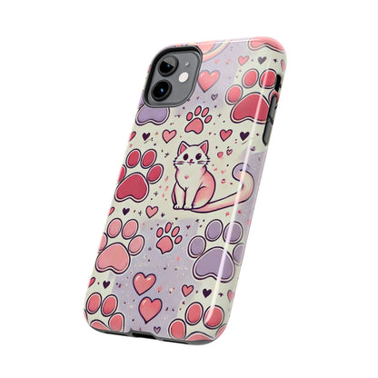 Cute Cat and Paw Print iPhone Case - Pet Lover’s Protective Cover