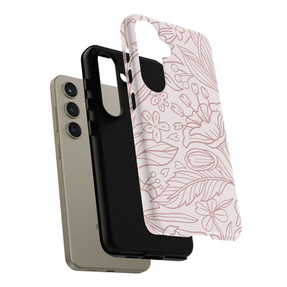 Blush Floral Line Art Tough Samsung Galaxy Case – Delicate Minimalist Design with Dual-Layer Protection