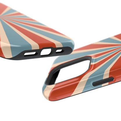 Vintage Blue & Red Sunburst MagSafe iPhone Case – Bold Geometric Pattern, Shock-Resistant Cover