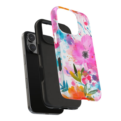 Color Splash Pink & Orange Watercolor Floral - iPhone Case