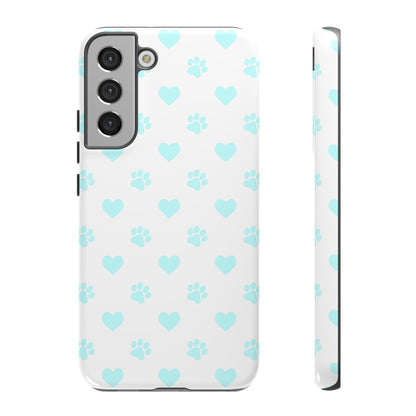 Samsung Galaxy Case - Aqua Paw Print & Heart Design