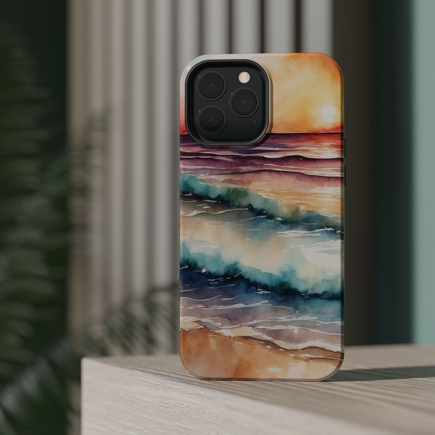 Sunset Waves MagSafe iPhone Case – Vibrant Watercolor Design