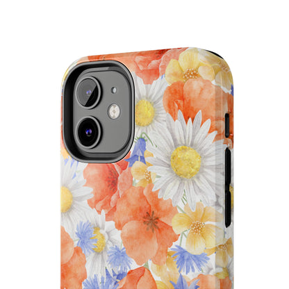 Watercolor Wildflower Pattern iPhone Case – Durable Matte Finish with Daisy, Poppy & Cornflower Design